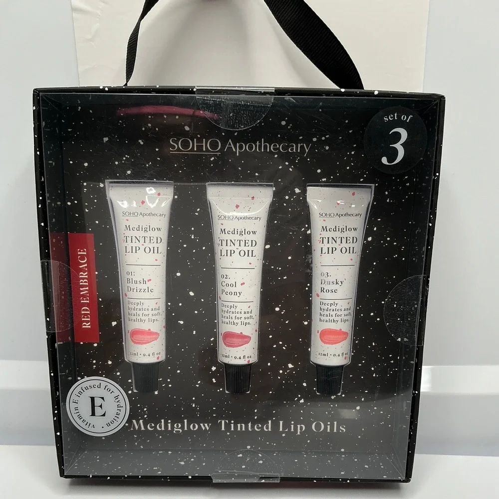 SOHO Apothecary Mediglow Tinted Lip Oil 3pk Blush Drizzle Cool Peony Rose NEW